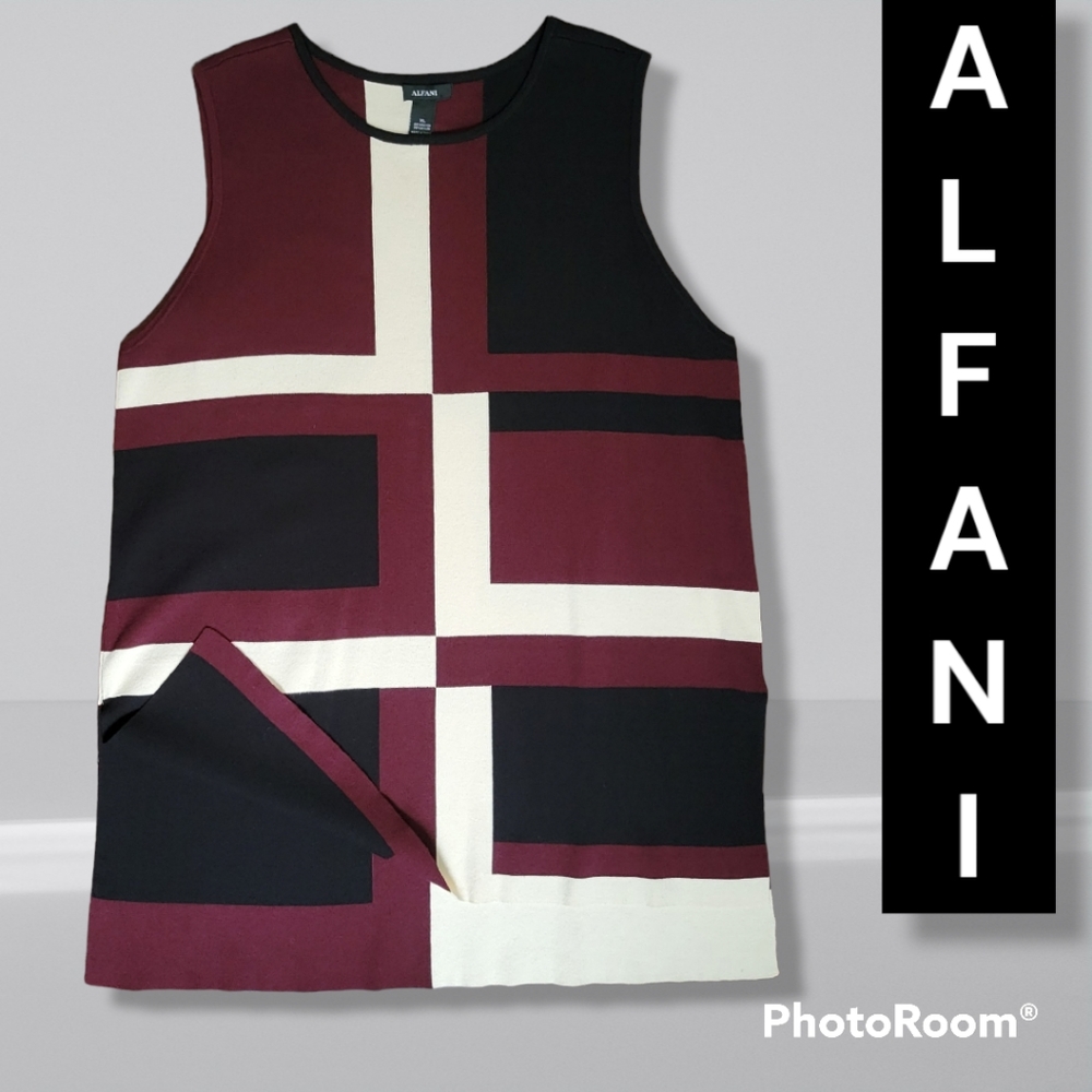 Alfani Sleeveless Sweater Womens XL Alfani Sweater XL Maroon Cream Black - Picture 2 of 10